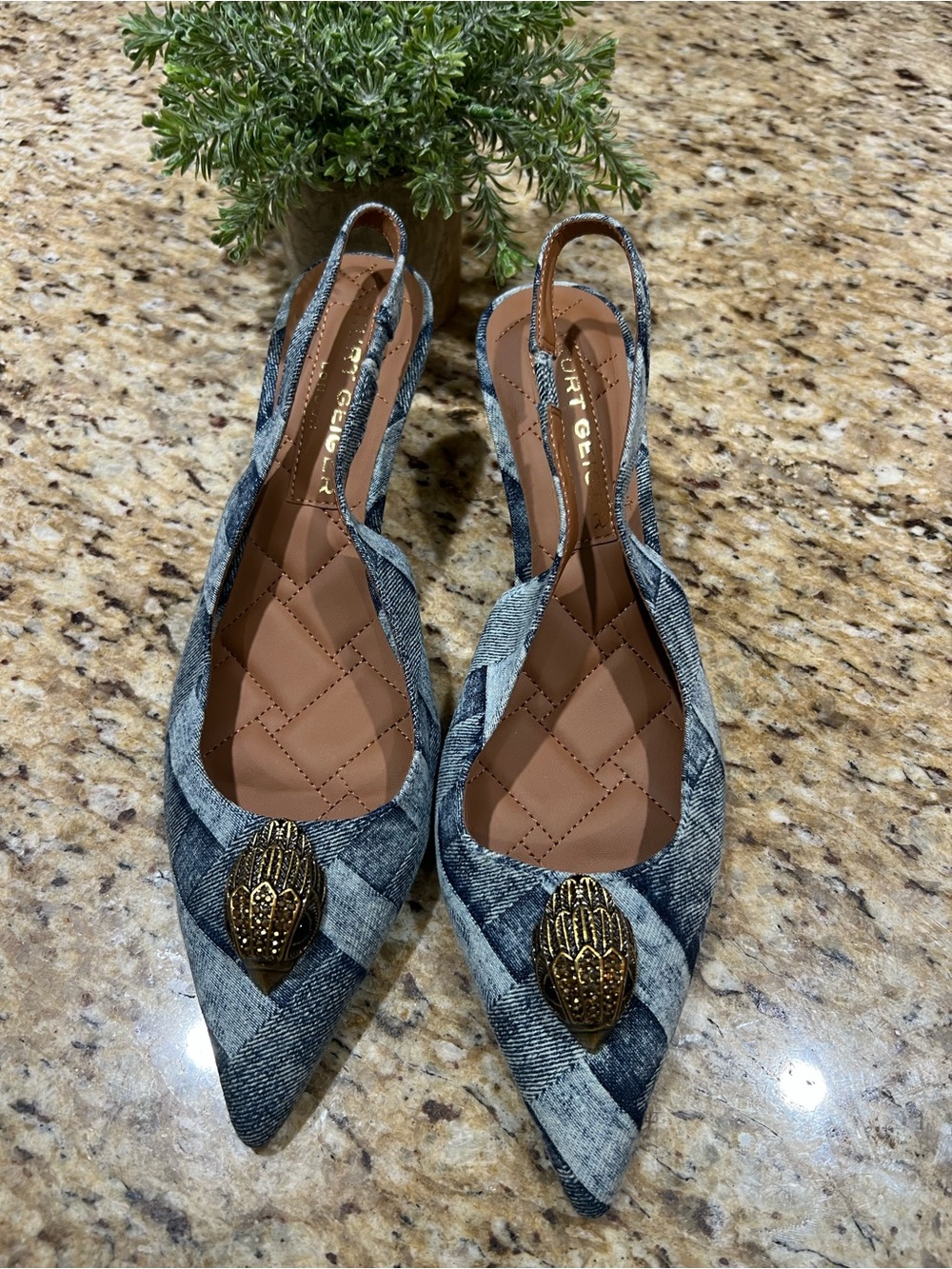 Kurt Geiger London BELGRAVIA DENIM SLING BACK KITTEN HEELS 40.5